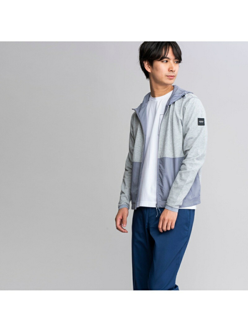 AIGLE 吸水速乾 ファブリック ブロッキング ジップパーカ エーグル コート ジャケット ナイロンジャケット グレー ホワイト