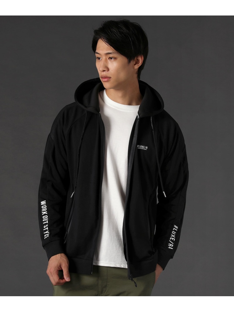 【SALE／5%OFF】THE CASUAL ＜LUXE/R＞T/R/PUポンチラグランスリーブジップパーカー カジュアル トップス パーカー・フーディー グレー ブラック【RBA_E】【送料無料】