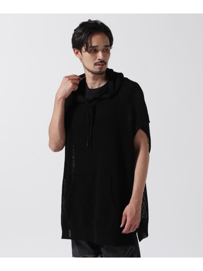 B2nd MINEDENIM(マインデニム)Heavy Mesh Knit Nosleeve Big Hoodie ビーセカンド トップス ニット ブラック【送料無料】