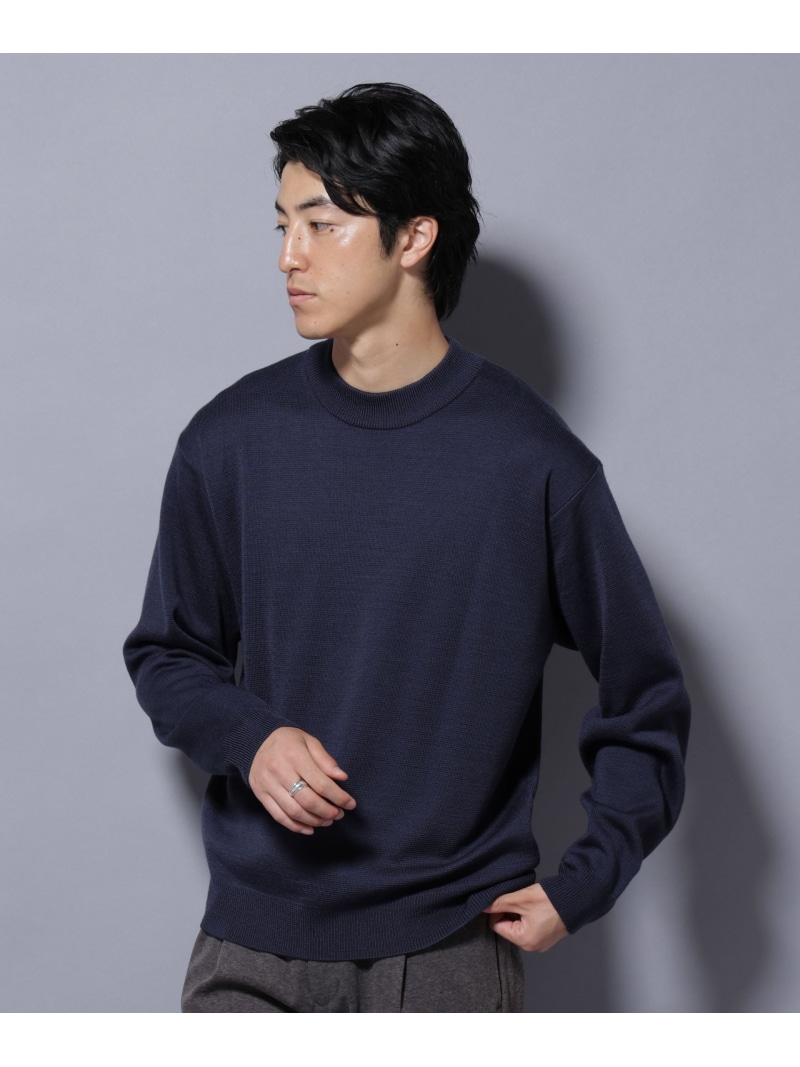 【SALE／30%OFF】NANO universe タスマニアウールミックス ミラノリブリラックスモックネックニット ナノユニバース トップス ニット ブラック グレー ブルー レッド【RBA_E】【送料無料】