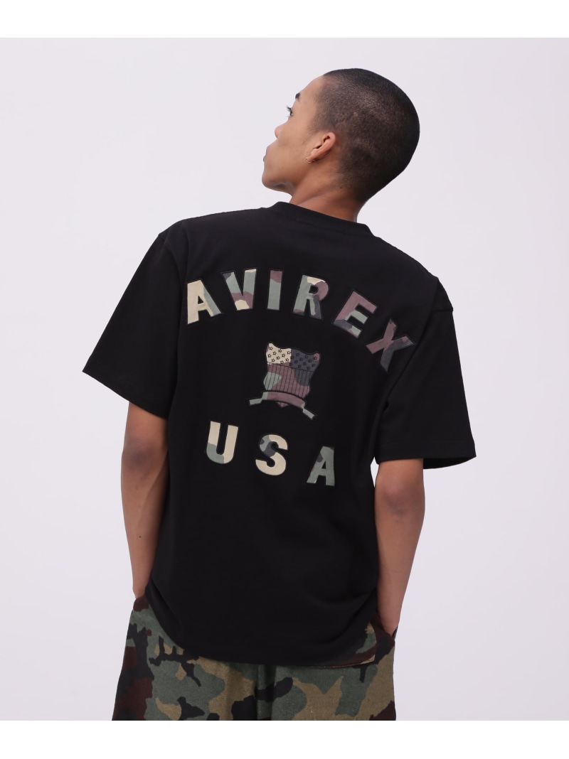 【SALE／20%OFF】AVIREX 《直営店限定》VARSITY CAMO LOGO T-SHIRT / バーシティ カモ ロゴ 半袖Tシャツ / AVIREX アヴィレックス トップス カットソー・Tシャツ ホワイト ブラック【RBA_E】【送料無料】