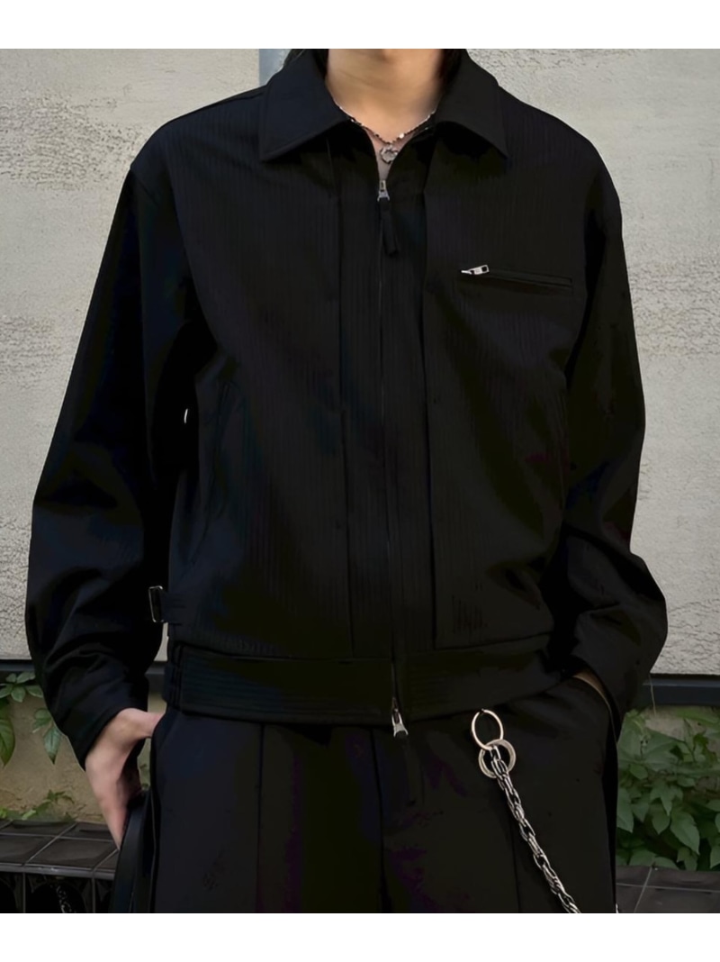 Chikashitsu + 【Chikashitsu +】pin tuck stripe blouson / ジップブルゾン アウター カジュアル ネバーマインドザエックスユー/チカシツプラス ジャケット・アウター ブルゾン・ジャンパー グレー ブラック【送料無料】
