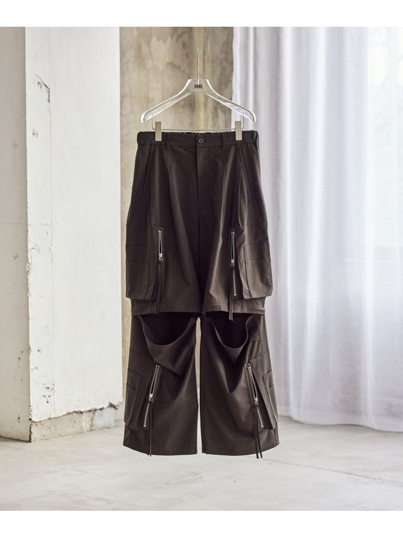 【SALE／39%OFF】HARE CLEAR TEXTURE ZIPカーゴパンツ ハレ トップス 余分の物のトップス 薄墨色 黒いこと 赤銅色【RBA_E】【貨物輸送無料】