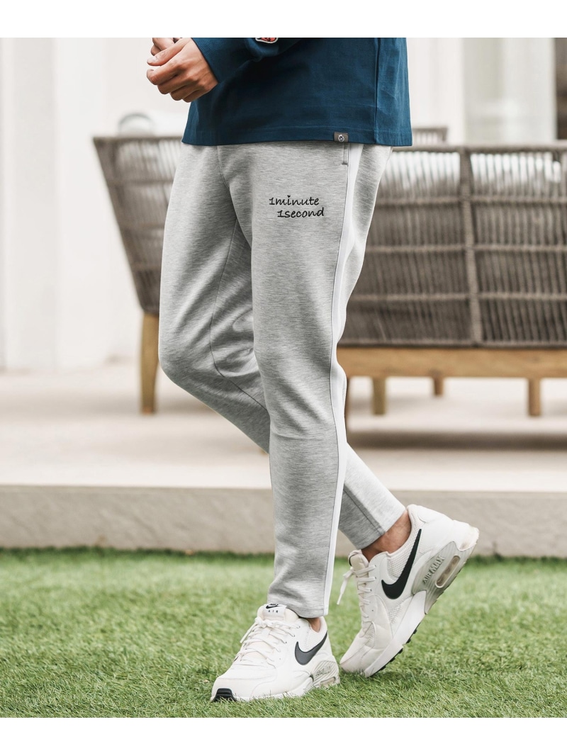 1minute 1second mp13842-cardboard knit line pants with cursive embroidery イージーパンツ カンビオ パンツ その他のパンツ ブラック グレー【送料無料】