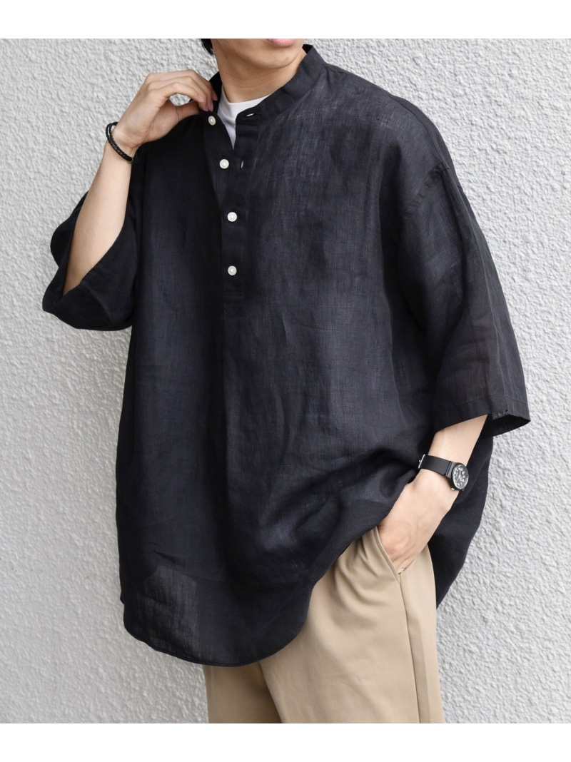 SHIPS any SHIPS any:＜洗濯機可能＞ピュアリネン バンド スキッパー ハーフスリーブ プルオーバー シャツ 26SS◇ シップス トップス シャツ・ブラウス ブラック ブラウン【送料無料】