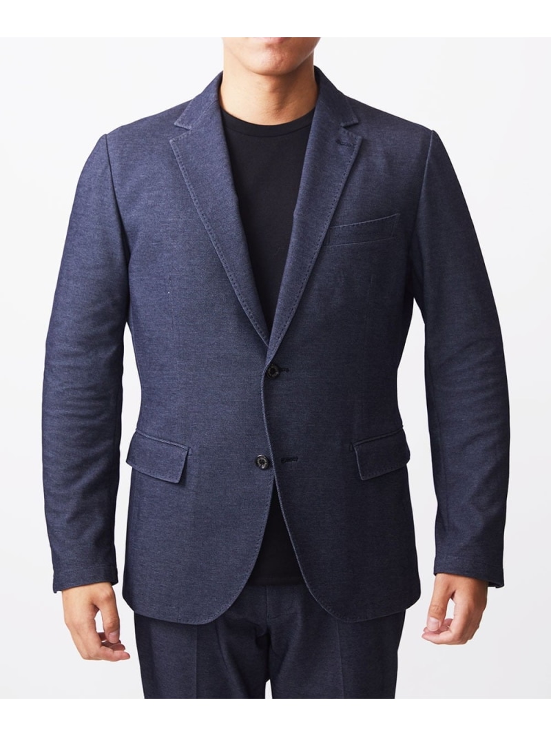 MICHEL KLEIN HOMME 【セットアップ】ジャージテーラードジャケット【BODY MAKE】 ミッシェルクランオム ジャケット・アウター テーラードジャケット・ブレザー ブラック ネイビー【送料無料】