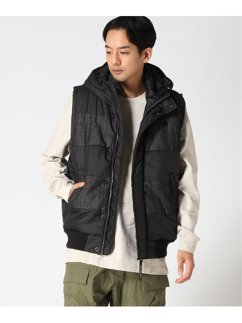 G-Star RAW 【公式ショップ】SALVOS-R HOODED VEST/デニムナイロン中綿ベスト ジースターロゥ ジャケット・アウター ダウンジャケット・ダウンベスト ブラック【送料無料】