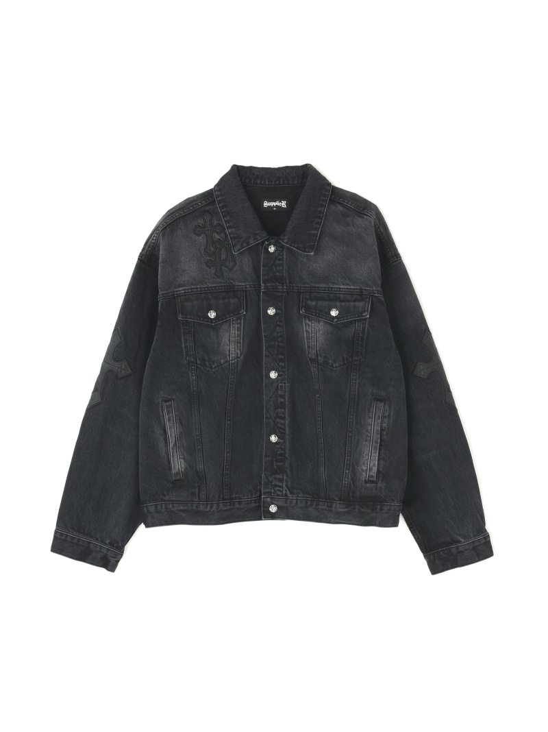 LHP SUPPLIER/サプライヤー/Multiple Cross Leather Patch Denim Jacket エルエイチピー ジャケット・アウター ブルゾン・ジャンパー ブラック【送料無料】