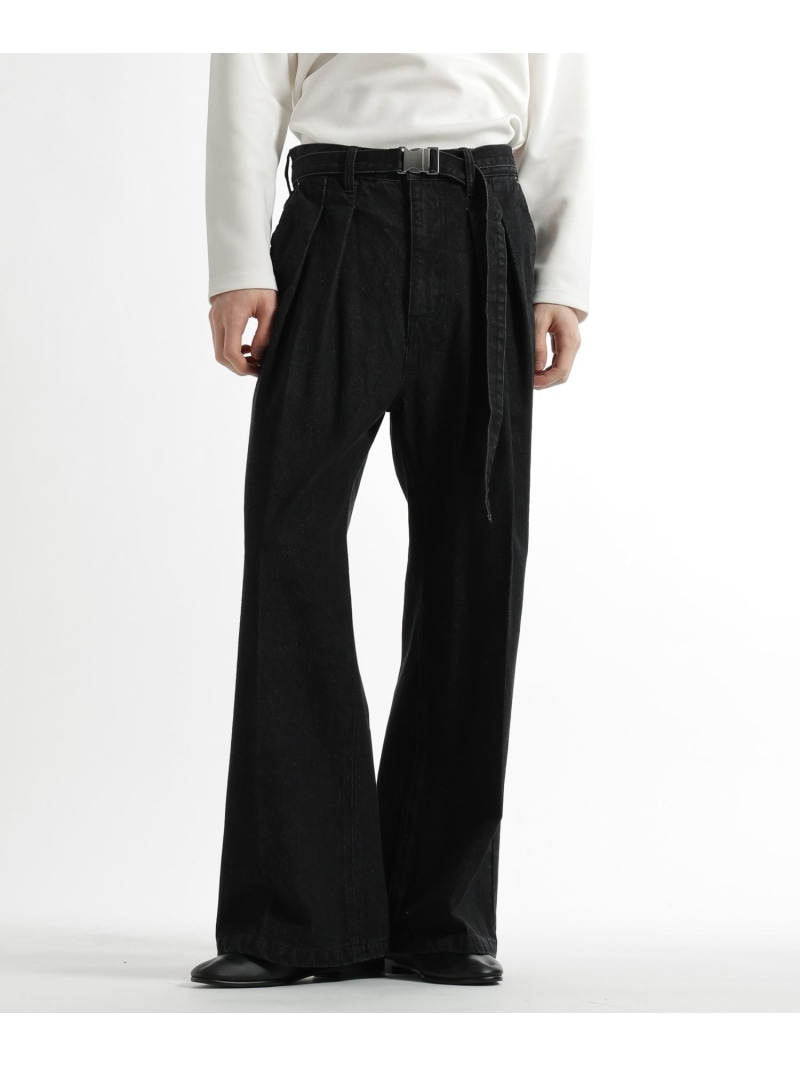 【SALE／58%OFF】HARE ベルテッド2タックデニムパンツ ハレ トップス その他のトップス ブラック ホワイト ネイビー【RBA_E】【送料無料】