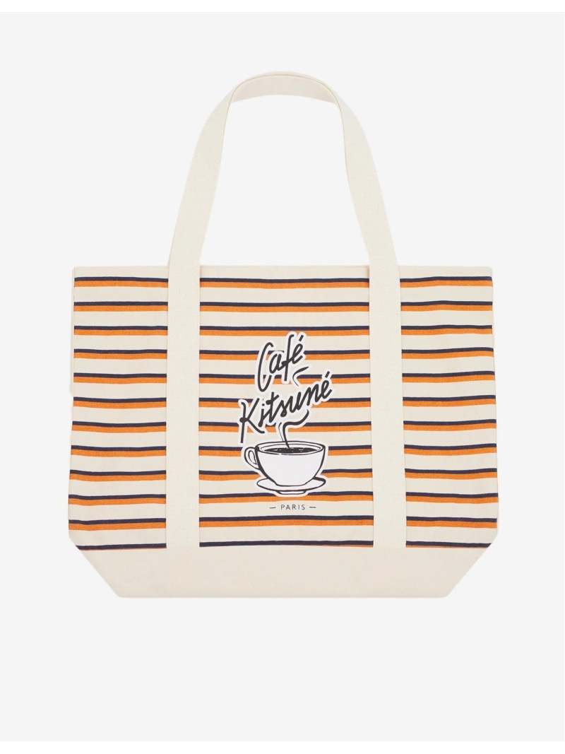 【SALE／50%OFF】CAFE KITSUNE 【堅苦しさ】Maison Kitsune COFFEE CUP STRIPED SHOPPING BAG 棲み家 狐狸 アーカイブス 御徒面子 トートバッグ【RBA_E】【貨物輸送無料】
