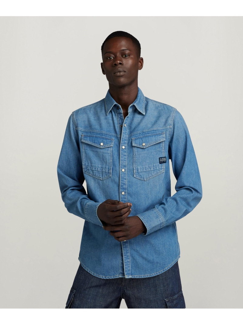 【SALE/40%OFF】G-Star RAW 【公式ショップ】SLIM DENIM SHIRT/スリムデニムシャツ ジースターロゥ トップス シャツ・ブラウス ブルー【RBA_E】【送料無料】