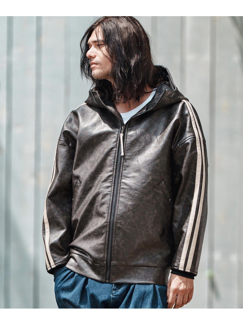 CAMBIO mj10833- Vintage Like Synthetic Leather Volume Neck Short Length カンビオ ジャケット・アウター その他のジャケット・アウター ブラウン ブラック【送料無料】| Fashion Men