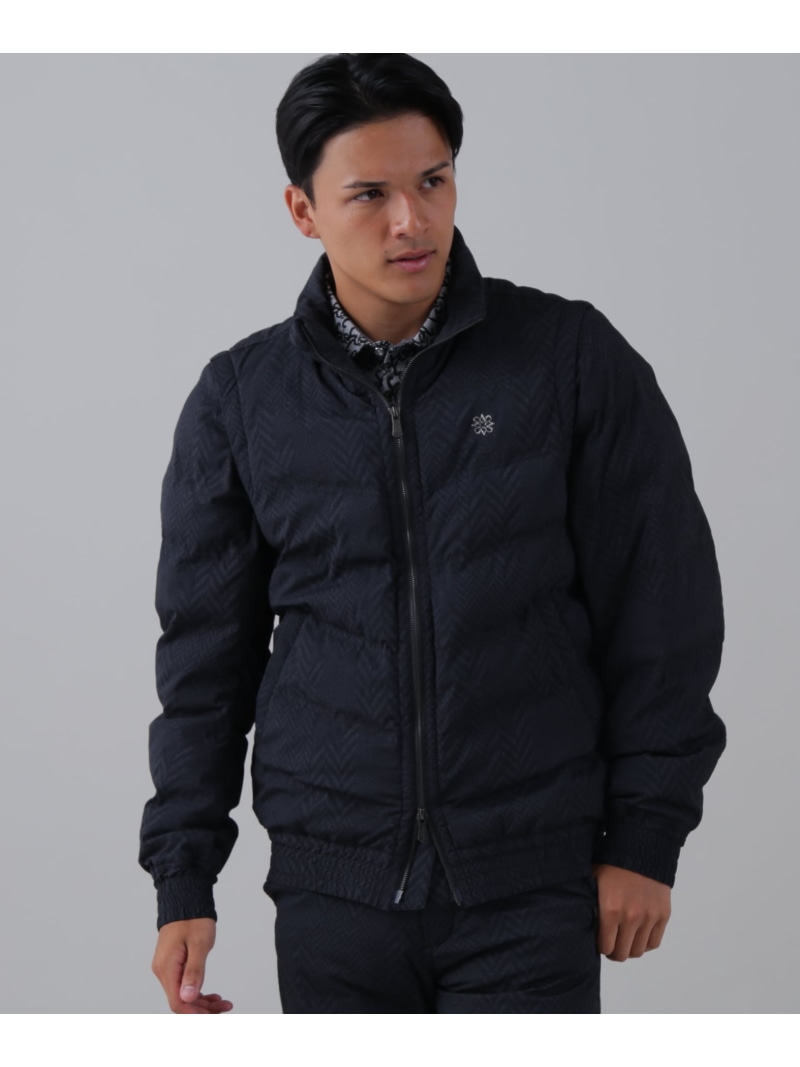 St ANDREWS ヘリンボーンプリント中綿キルトブルゾン (MENS) セントアンドリュース ジャケット・アウター ブルゾン・ジャンパー ホワイト ブラック【送料無料】