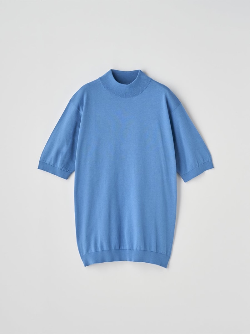 【SALE／20%OFF】JOHN SMEDLEY モックネック半袖綿織物編み物プルオーバー ｜ ARBER ｜ 30G MODERN FIT ジョンスメドレー トップス 編み物 青味【RBA_E】【貨物輸送無料】