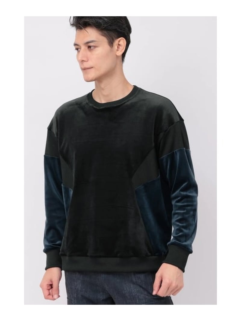 【SALE／30%OFF】TORNADO MART TORNADO MART∴ベロアコンビオーバーカットソー トルネードマート トップス カットソー・Tシャツ ブラック ネイビー【RBA_E】【送料無料】