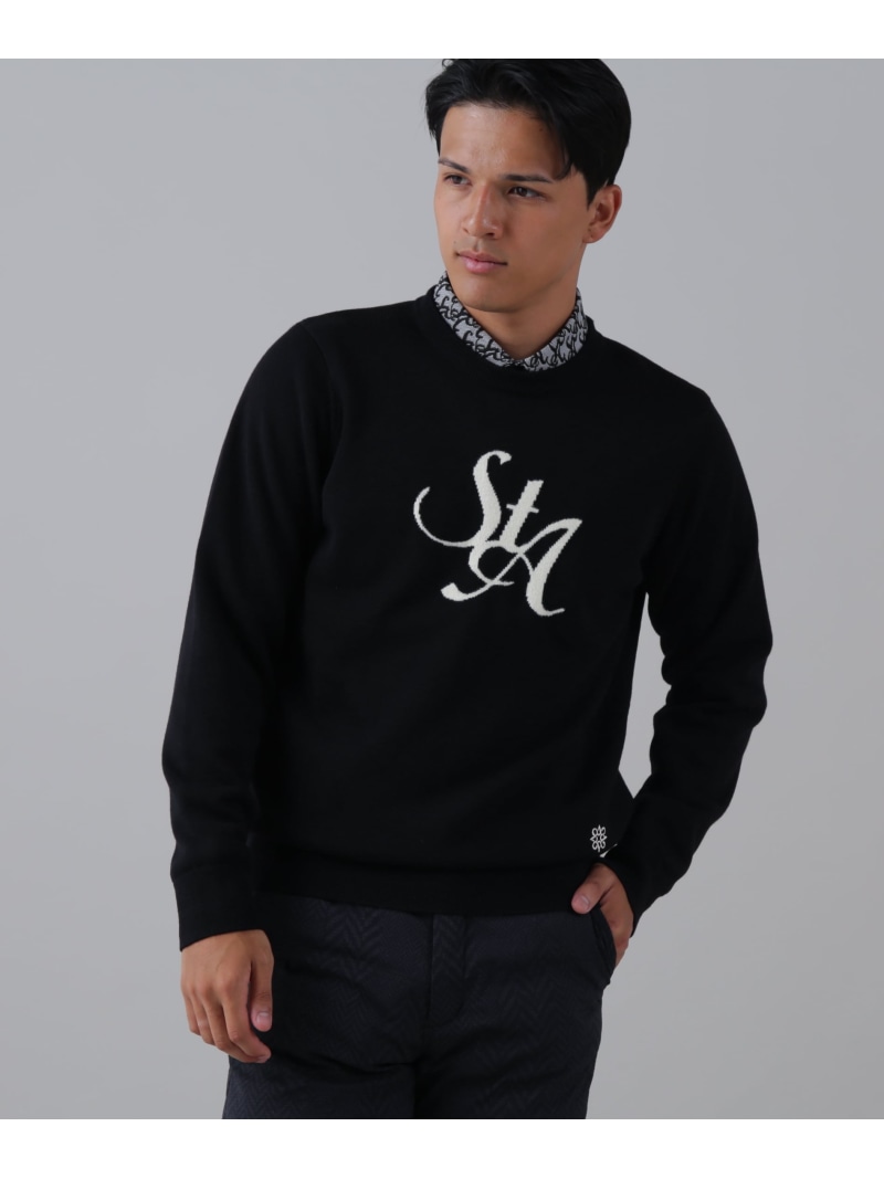 St ANDREWS 12GSTAインターシャクルーネックニットプルオーバー (MENS) セントアンドリュース トップス ニット ホワイト ブラック レッド【送料無料】