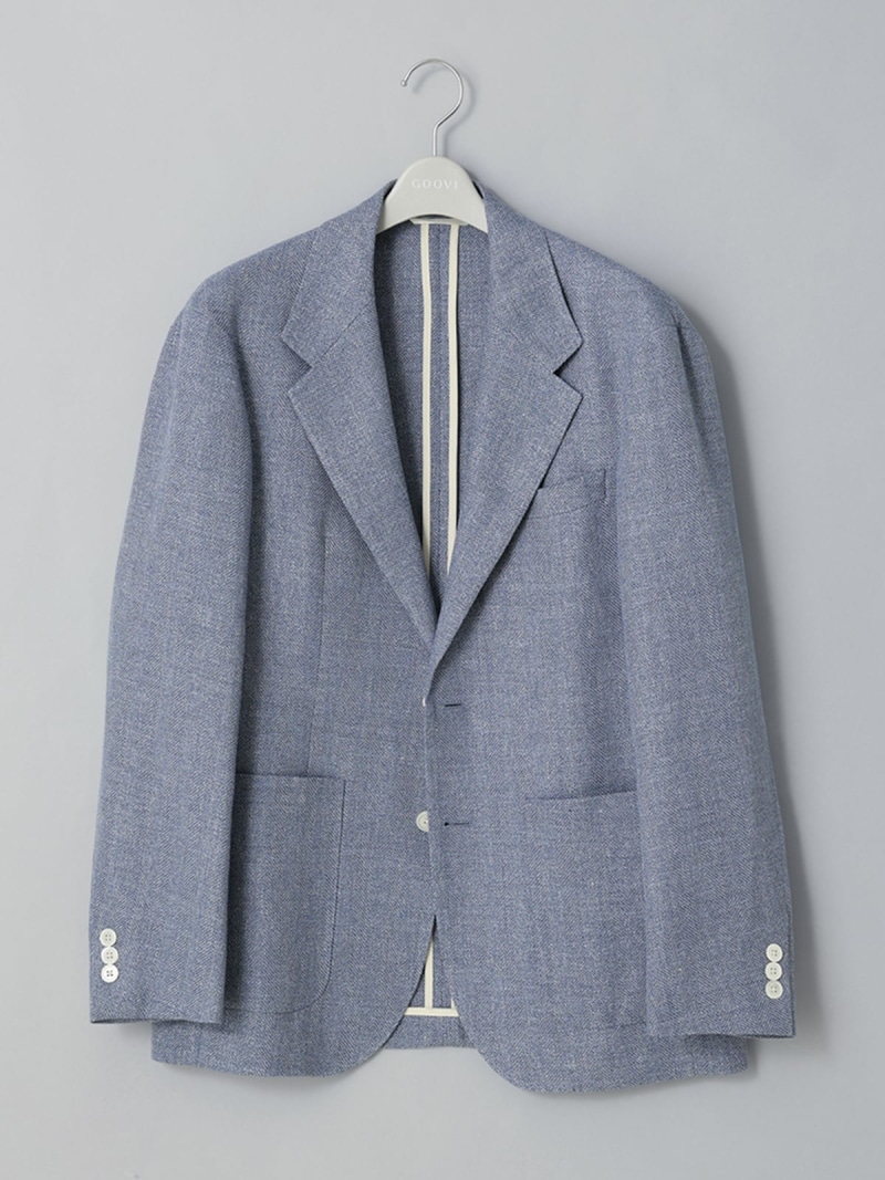 【SALE／30%OFF】SUIT SQUARE GOOVI 上衣 ウールリネンサマーツィード 杉綾模様 背広 真四角 ジャケット・アウター テーラードジャケット・ブレザー 青味【RBA_E】【貨物輸送無料】