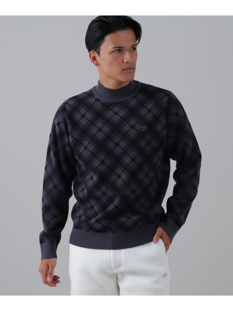 St ANDREWS 12Gケルトバイヤスチェックジャガードモックネックニットプルオーバー (MENS) セントアンドリュース トップス ニット グレー ホワイト【送料無料】