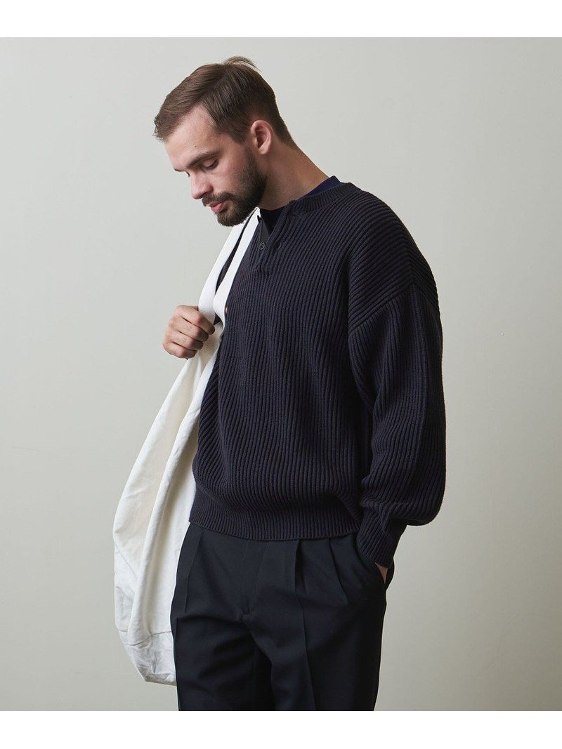 Steven Alan ＜Steven Alan＞ HENLEY NECK AIR トップス ネイビー LOGG