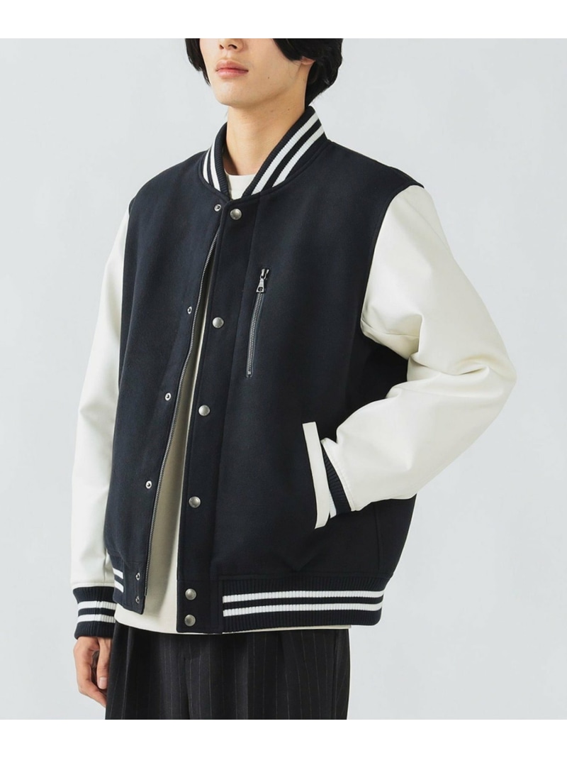 BEAMS HEART MEN 胸ジップ スタジアム ブルゾン 25AW スタジャン ビームス ハート ジャケット・アウター スタジャン・スカジャン ネイビー ブラック【送料無料】| Fashion Men