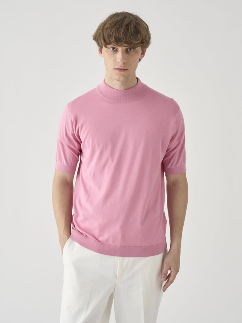 【SALE／20%OFF】JOHN SMEDLEY モックネック半袖綿織物編み物プルオーバー ｜ ARBER ｜ 30G MODERN FIT ジョンスメドレー トップス 編み物 さくら色【RBA_E】【貨物輸送無料】