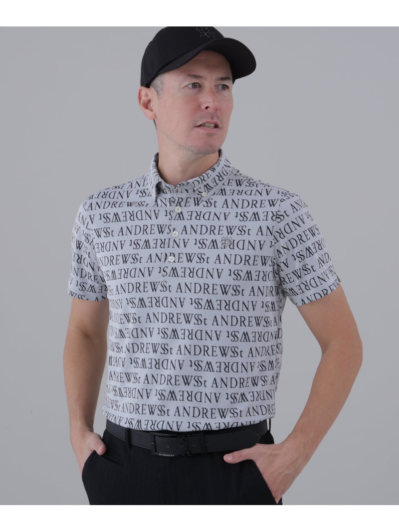 St ANDREWS ダブルロゴジャガード半袖シャツ (MENS) セントアンドリュース トップス ポロシャツ ブラック ホワイト【送料無料】