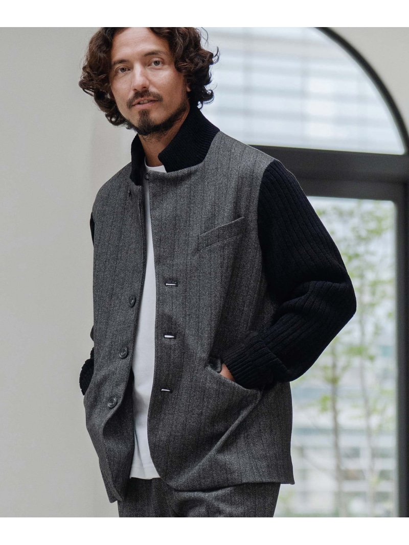 CALL&RESPONSE mj10888-ヘリンボーン袖ニットコンビジャケット カンビオ ジャケット・アウター その他のジャケット・アウター ブラウン ブラック【送料無料】