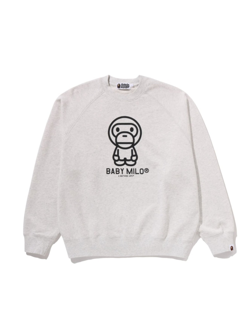 A BATHING APE HEAVY WASH BABY MILO RELAXED FIT CREWNECK SWEATSHIRT ア ベイシング エイプ トップス スウェット・トレーナー グレー【送料無料】| Fashion Men