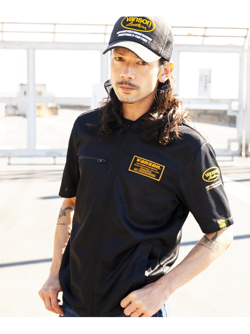 ☆楽々ストレッチ素材 VANSON メッシュワークシャツ TVS2505S 半袖