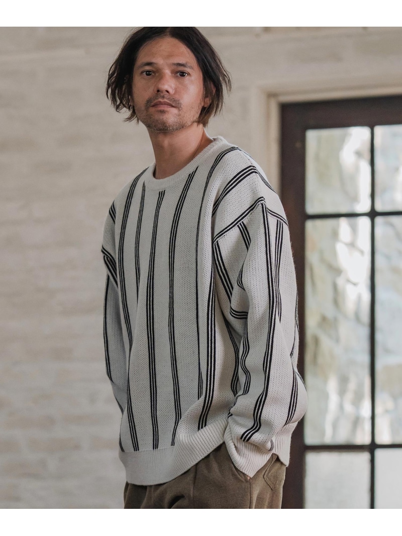CAMBIO mn3188-Stripe Jacquard Buttonless Knit Pullover ニット カンビオ トップス ニット ブラック グレー ネイビー【送料無料】