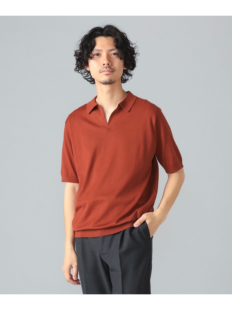 BEAMS F JOHN SMEDLEY / SYRES コットン スキッパーポロシャツ ビームス メン トップス ポロシャツ レッド ネイビー【送料無料】｜ Fashion Men