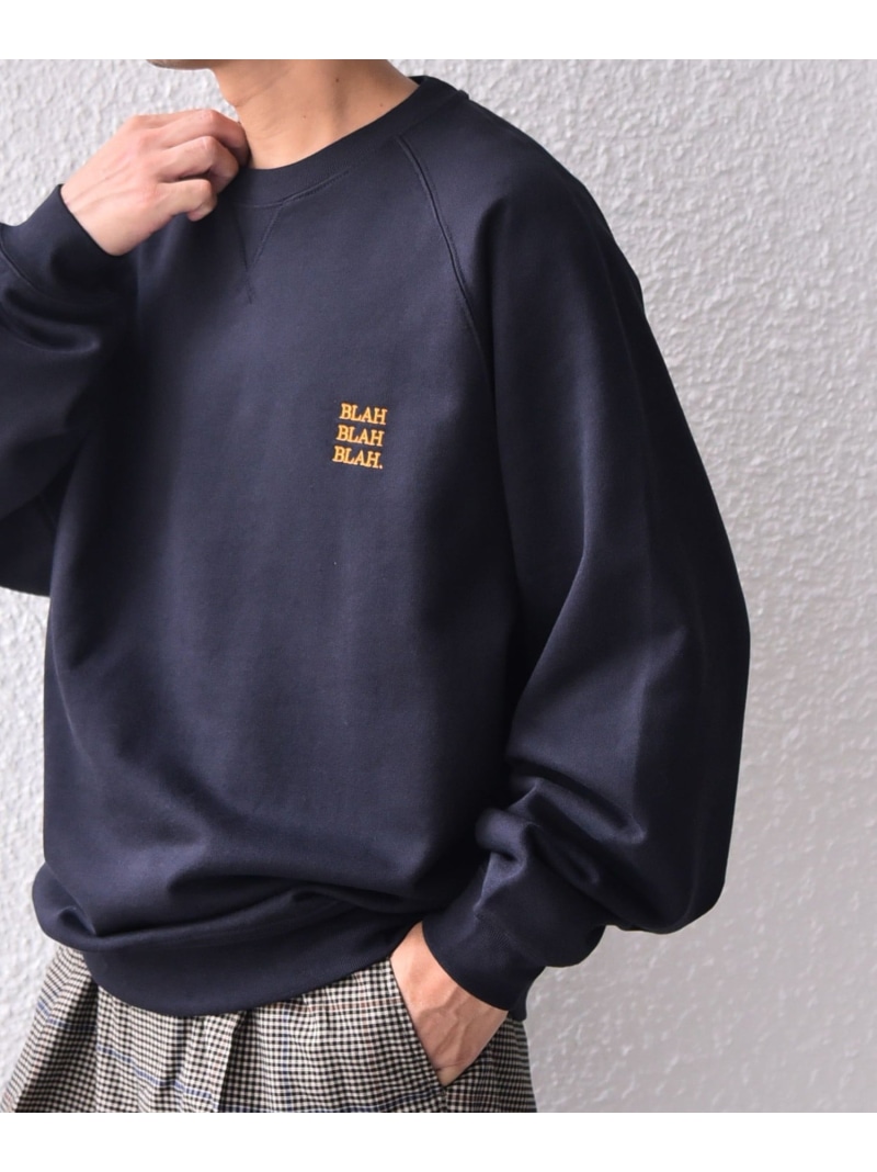 SHIPS any SHIPS any: BLAH BLAH BLAH. ワンポイント 刺繍 ラグラン ルーズ スウェット◇ シップス トップス スウェット・トレーナー グレー ネイビー ブラック【送料無料】