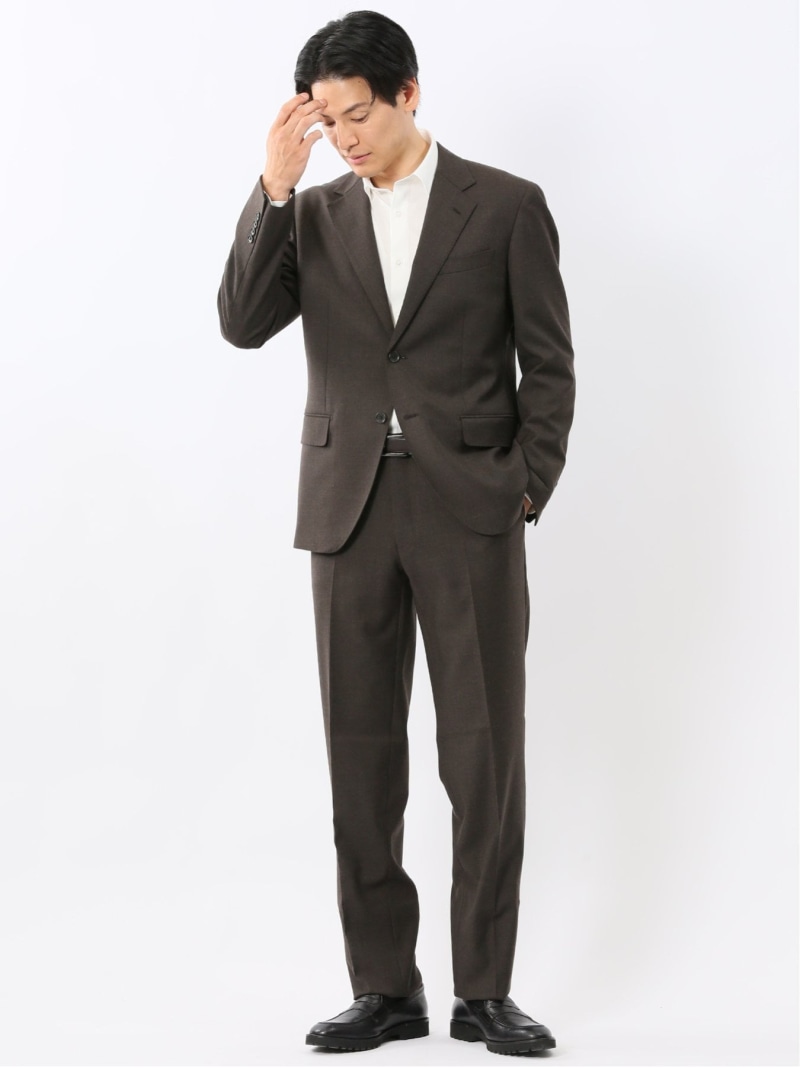 【SALE／10%OFF】m.f.editorial メリノウール混ストレッチ レギュラーフィット 2ボタン2ピーススーツ 茶 タカキュー スーツ・フォーマル セットアップスーツ【RBA_E】【送料無料】