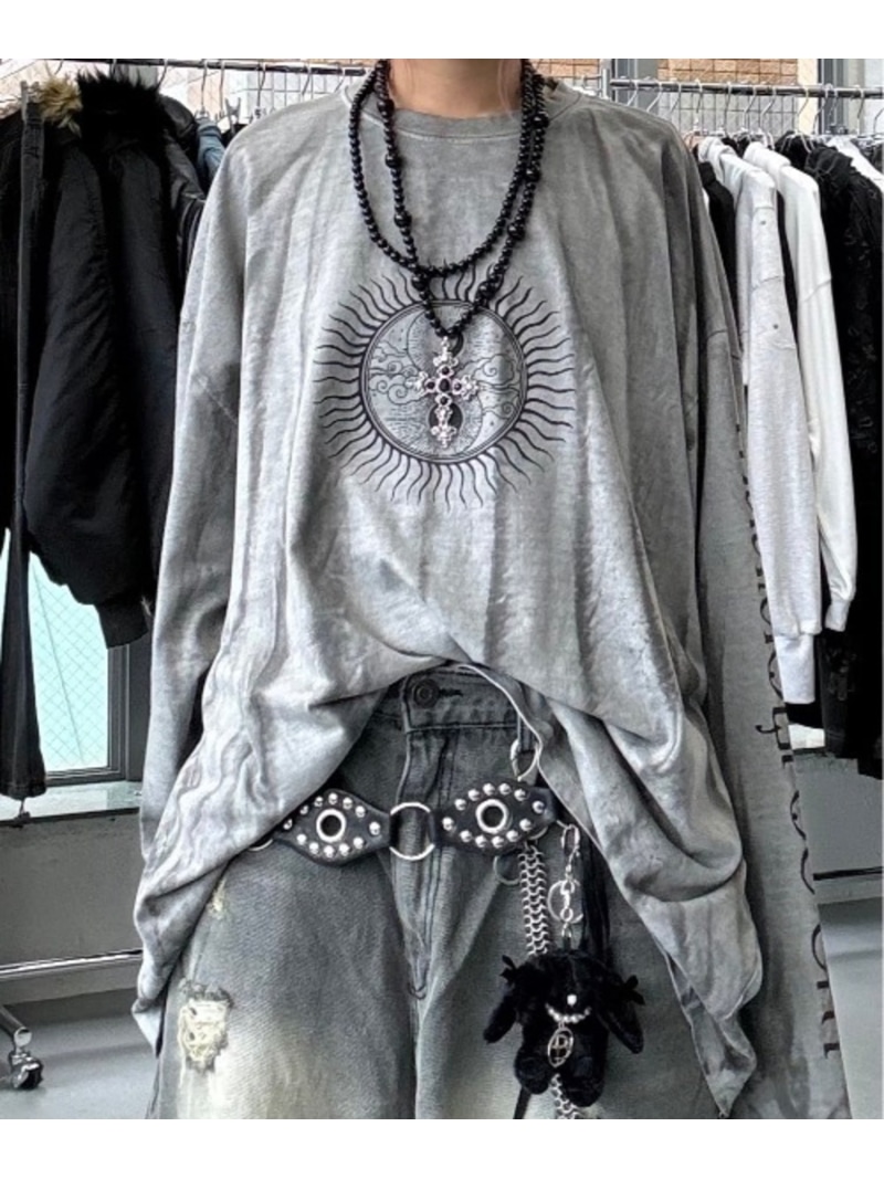 XU 【XU】garment washing print long sleeve tee プリントTシャツ オーバーサイズ ネバーマインドザエックスユー／チカシツプラス トップス カットソー・Tシャツ ベージュ グレー【送料無料】
