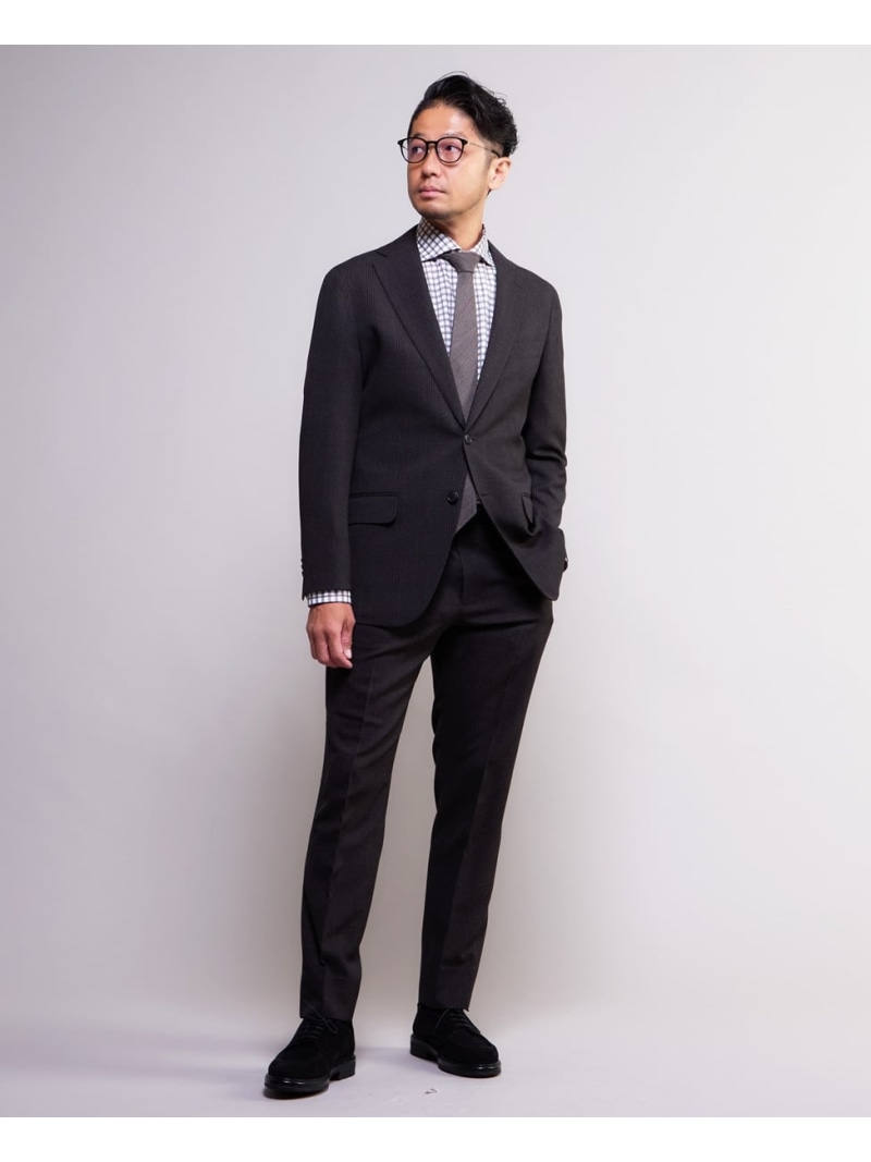 MEN'S MELROSE グレンチェック ウォッシャブルスーツ ｜ 防シワ / ストレッチ メンズメルローズ スーツ・フォーマル セットアップスーツ ネイビー ブラウン【送料無料】