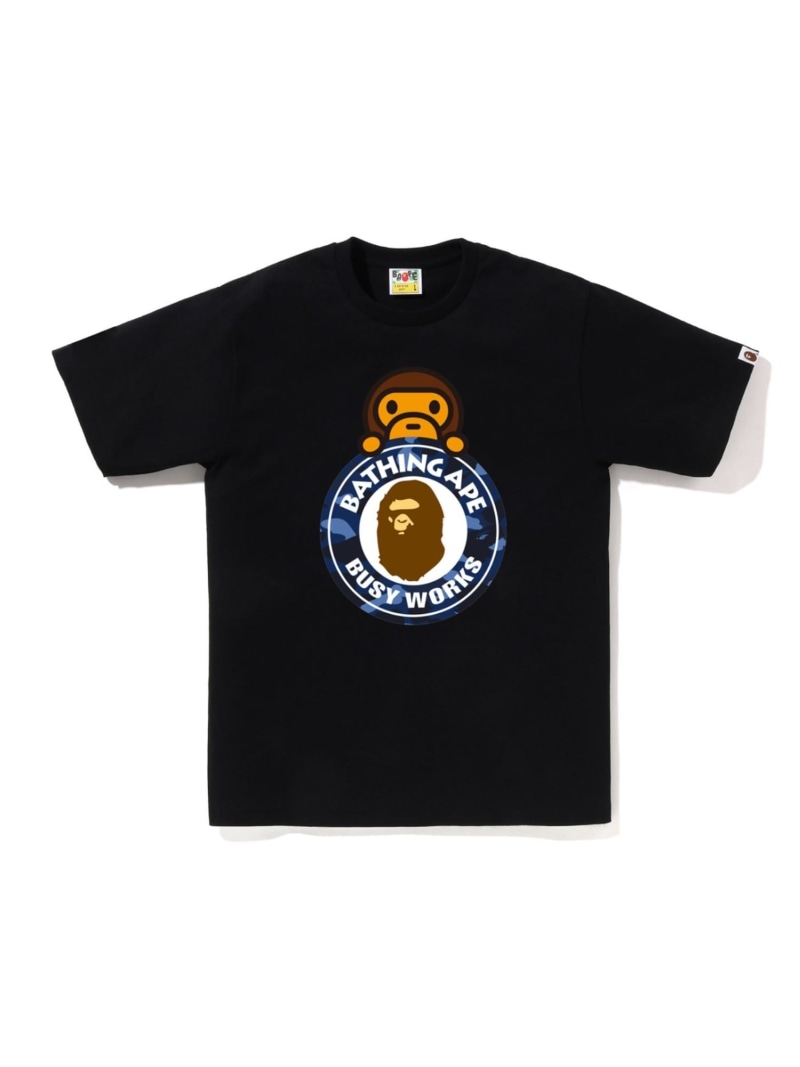 A BATHING APE COLOR CAMO MILO ON BUSY WORKS TEE ア ベイシング エイプ トップス カットソー・Tシャツ ホワイト ブラック【送料無料】