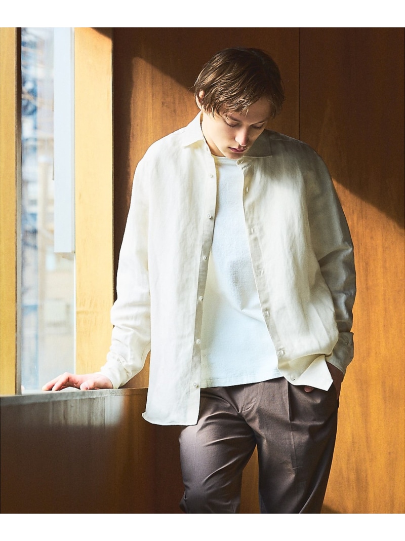 ABAHOUSE LASTWORD 【WASH LINEN】ホンブルグ帽リネン レギュラーフィットシャツ アバハウス トップス プルオーバー・トップ 黒いこと 青色 黄み 白いこと【貨物輸送無料】