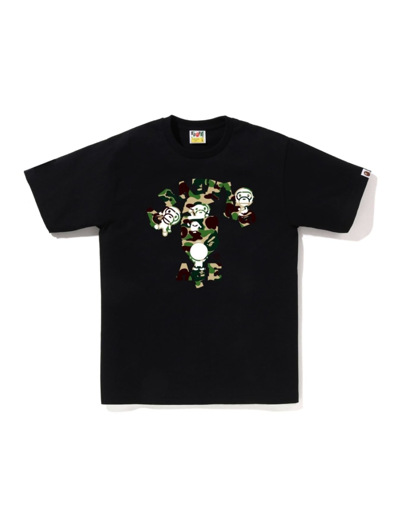 A BATHING APE ABC CAMO COLLEGE MILO TEE ア ベイシング エイプ トップス カットソー・Tシャツ ブラック ホワイト【送料無料】