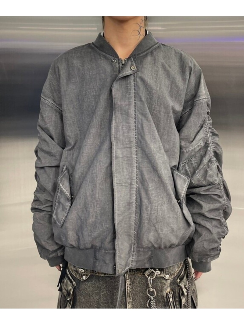 XU 【XU】washed shirring blouson MA-1 エムエーワン 羽織り オーバーサイズ ネバーマインドザエックスユー／チカシツプラス ジャケット・アウター ブルゾン・ジャンパー グレー【送料無料】