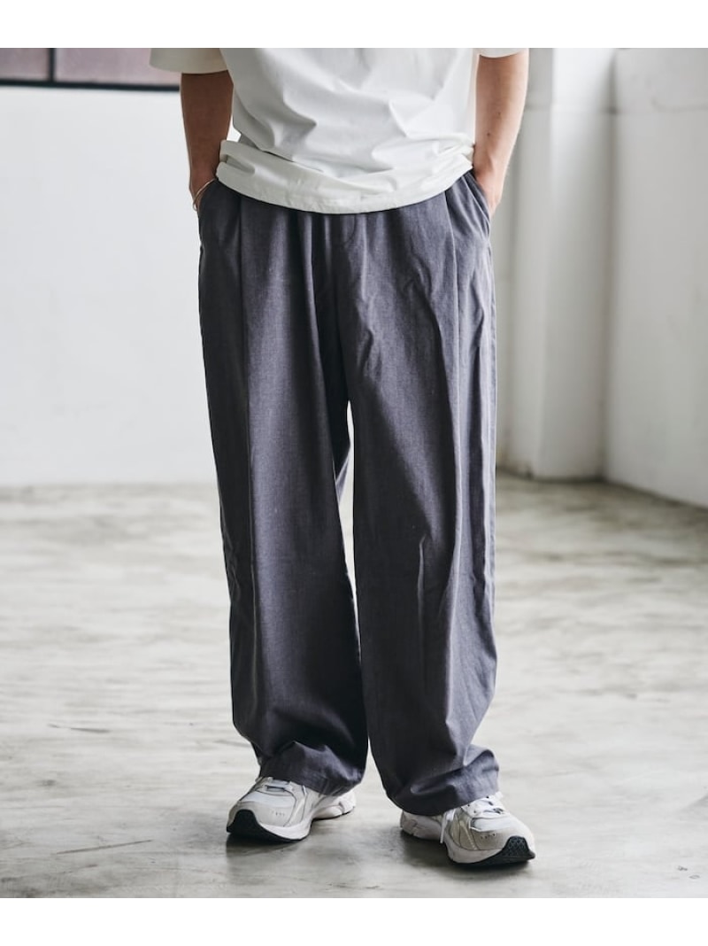 【SALE／10%OFF】FREAK'S STORE ワイドシルエット リネンミックス タック イージーパンツ 【限定展開】 フリークスストア パンツ その他のパンツ ベージュ グレー ブラック【RBA_E】【送料無料】