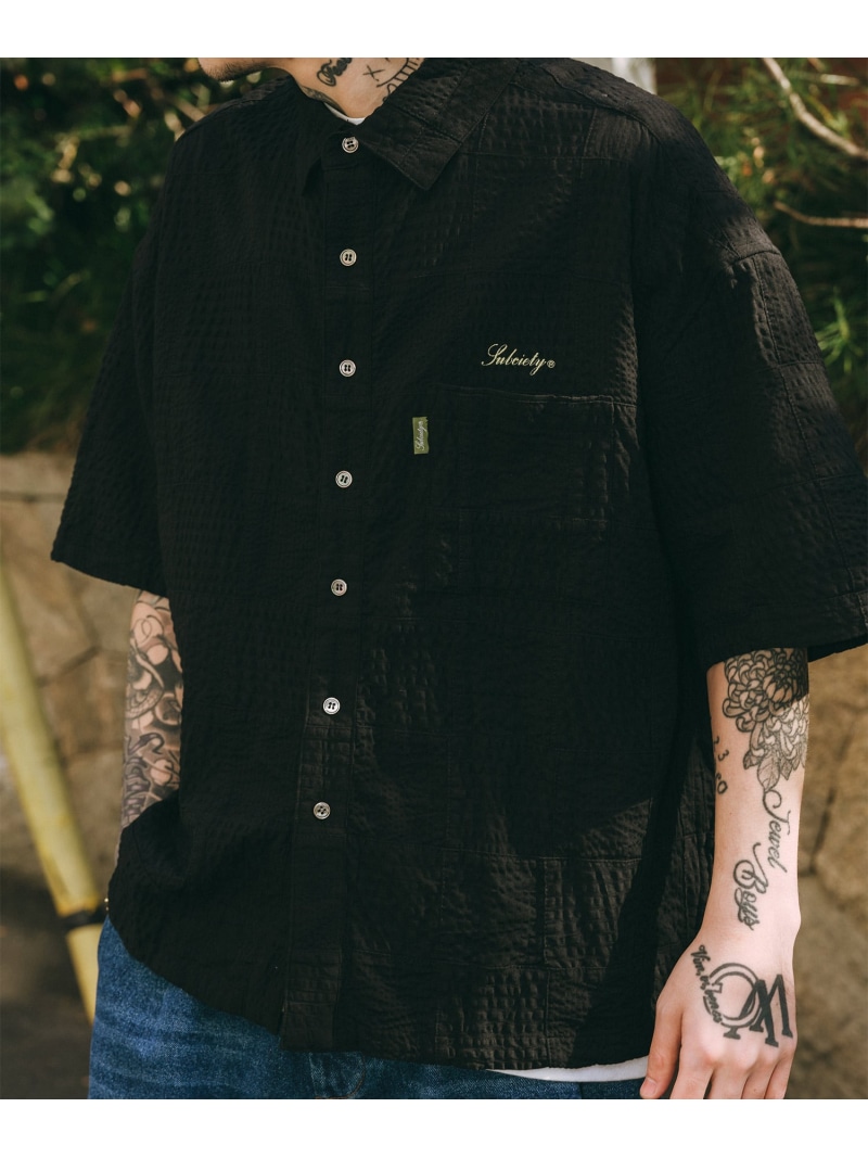 【SALE／50%OFF】Subciety Patch work shirt サブサエティ トップス シャツ・ブラウス ネイビー ブラック ホワイト【RBA_E】【送料無料】