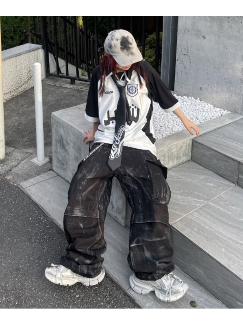 XU 【XU】dirty washing denim cargo pants ジーンズズボン下 厚地の外套大きさ 広々としたズボン下 ネバーマインドザエックスユー／チカシツプラス ズボン下 デニム・ジーンズズボン下 白いこと 黒いこと【貨物輸送無料】