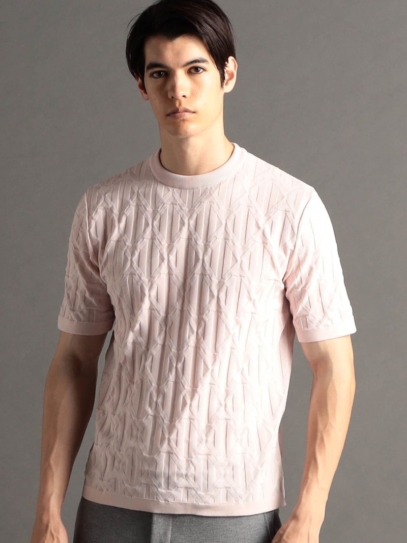 【SALE／40%OFF】MONSIEUR NICOLE ex/tra 【ex/tra】リンクスグラフィカルアーガイル 半袖ニットTシャツ ニコル トップス ニット ブラック ピンク グレー【RBA_E】【送料無料】