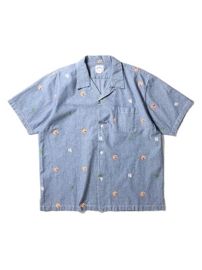 【SALE／30%OFF】SELECT BRANDS HOUSTON/ヒューストン CHAMBRAY ALLOVER EMB S/S SHIRT(MENS) 手玉さくら色 トップス ティーシャツ・トップ 青色【RBA_E】【貨物輸送無料】 カジュアルシャツ-メンズファッション
