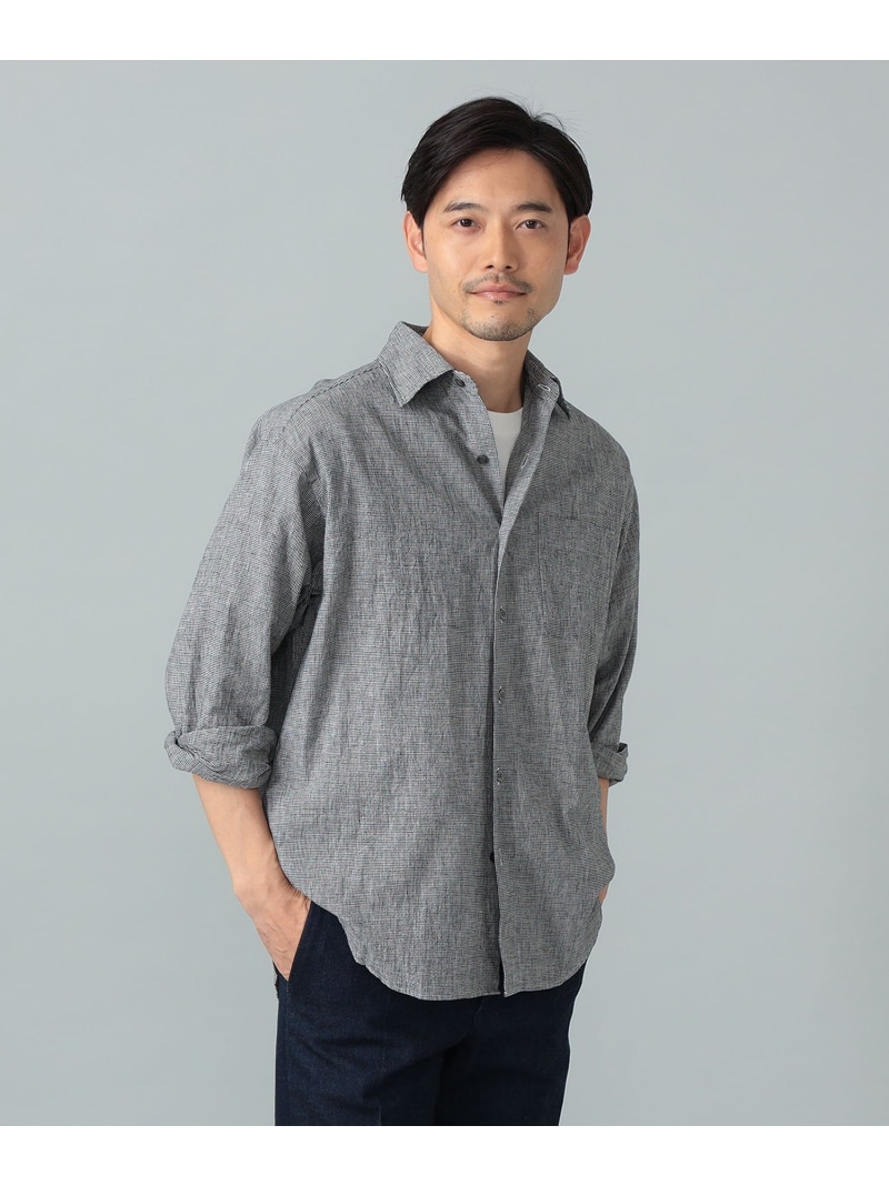 BEAMS F リネンコットン ハウンドトゥース ビックシャツ ビームス メン トップス シャツ・ブラウス ブラック【送料無料】