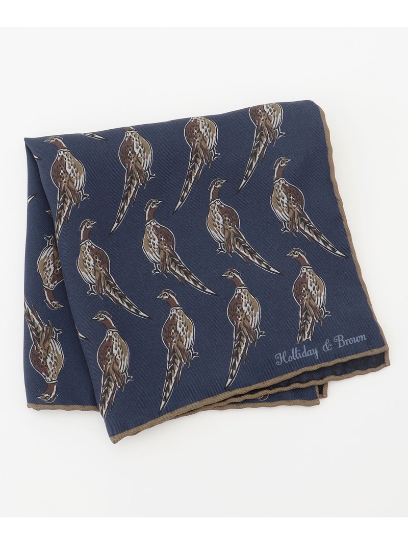 JOSEPH ABBOUD 【イタリア製・Holliday&Brown】バードグラフィックプリントポケットチーフ ジョセフアブード ファッション雑貨 スカーフ・バンダナ ネイビー【送料無料】