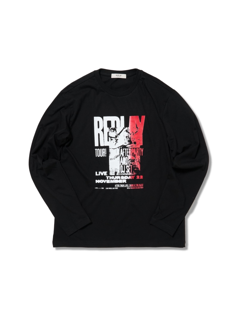 【SALE／30%OFF】REPLAY REPLEY MUSIC刷り上げる ベーシックジャージーロンT リプレー トップス カットソー・プルオーバー 黒いこと【RBA_E】【貨物輸送無料】