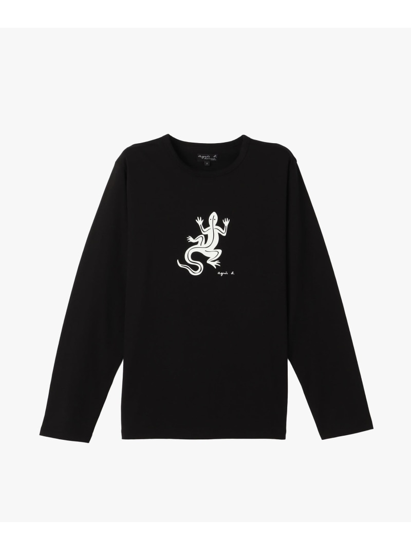 agnes b. HOMME メンズ アイコニック プリント コットン 長袖 Tシャツ "Lezard" アニエスベー トップス カットソー・Tシャツ ブラック【送料無料】| Fashion Men