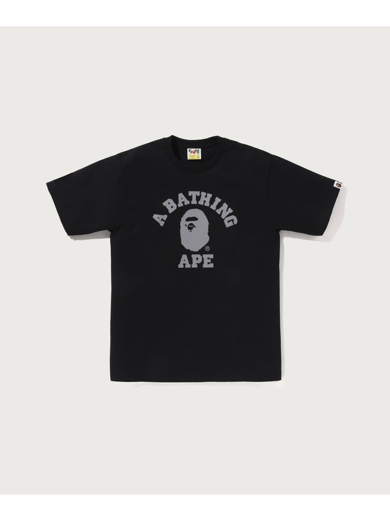 A BATHING APE REFLECTIVE ON COLLEGE TEE ア ベイシング エイプ トップス カットソー・Tシャツ ブラック ホワイト【送料無料】