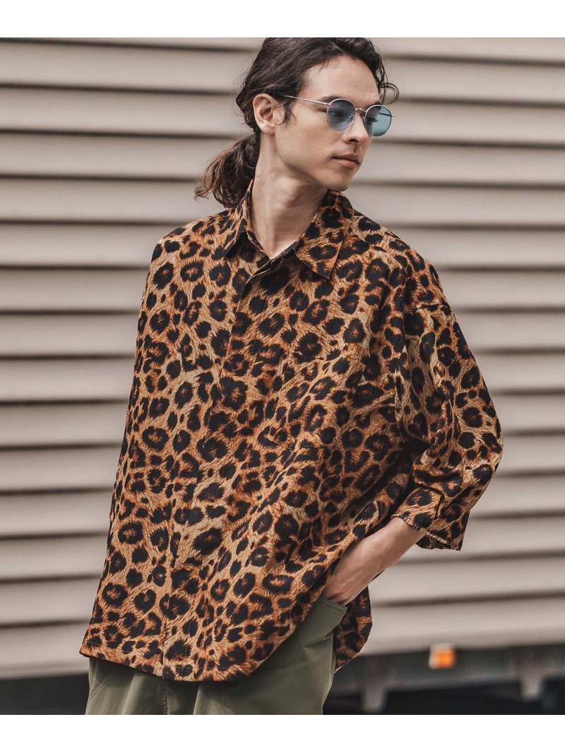 CAMBIO ms6056-Leopard and Dobby Jacquard Fly Front 3-4 Sleeve Shirts 七分袖 カンビオ トップス シャツ・ブラウス ブラウン グレー【送料無料】